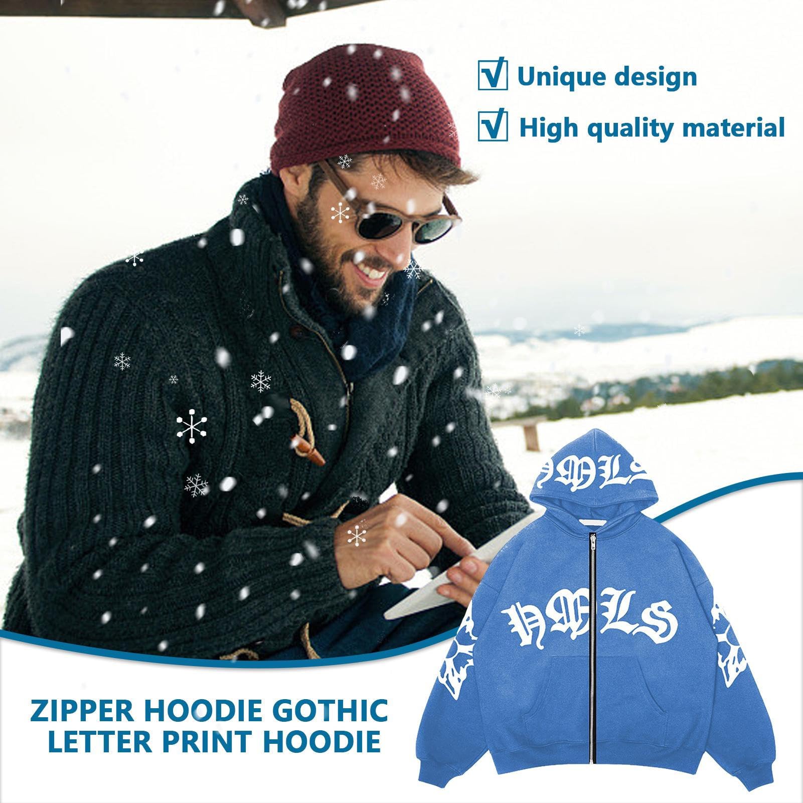 PUCHEN Sudadera Punk Suelta - Sudadera de Manga Larga con Cremallera - Exquisita Sudadera con Capucha Flexible y Holgada en Estilo Y2K, Regalo de cumpleaños para Hombres y Mujeres