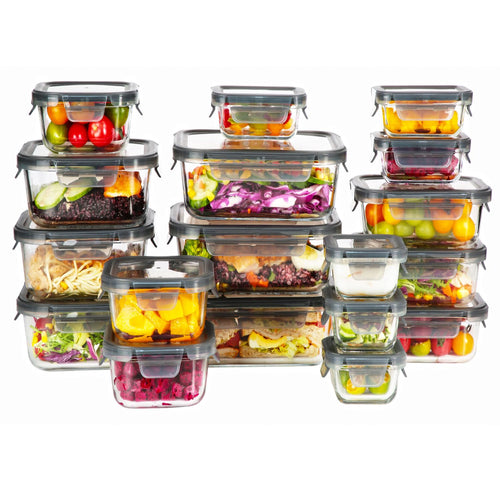 EasyWare JUMBO - Contenedores de VIDRIO, Recipientes para Alimentos, Tapas Cierre Fácil y Herméticas a prueba de fugas, Cocina, Horno, Refrigerador, Congelador (SET 10 RECIPIENTES JUMBO (20 PCS)) - KICK SHOP