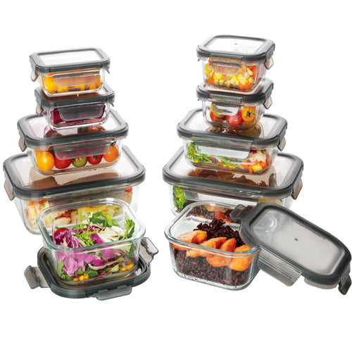 EasyWare JUMBO - Contenedores de VIDRIO, Recipientes para Alimentos, Tapas Cierre Fácil y Herméticas a prueba de fugas, Cocina, Horno, Refrigerador, Congelador (SET 10 RECIPIENTES JUMBO (20 PCS)) - KICK SHOP