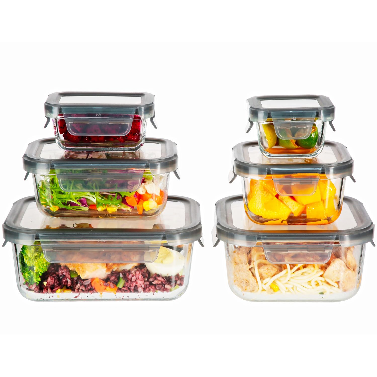 EasyWare JUMBO - Contenedores de VIDRIO, Recipientes para Alimentos, Tapas Cierre Fácil y Herméticas a prueba de fugas, Cocina, Horno, Refrigerador, Congelador (SET 10 RECIPIENTES JUMBO (20 PCS)) - KICK SHOP