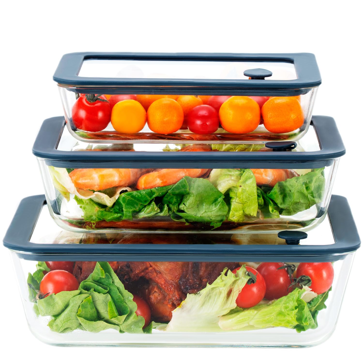 EasyWare JUMBO - Contenedores de VIDRIO, Recipientes para Alimentos, Tapas Cierre Fácil y Herméticas a prueba de fugas, Cocina, Horno, Refrigerador, Congelador (SET 10 RECIPIENTES JUMBO (20 PCS)) - KICK SHOP