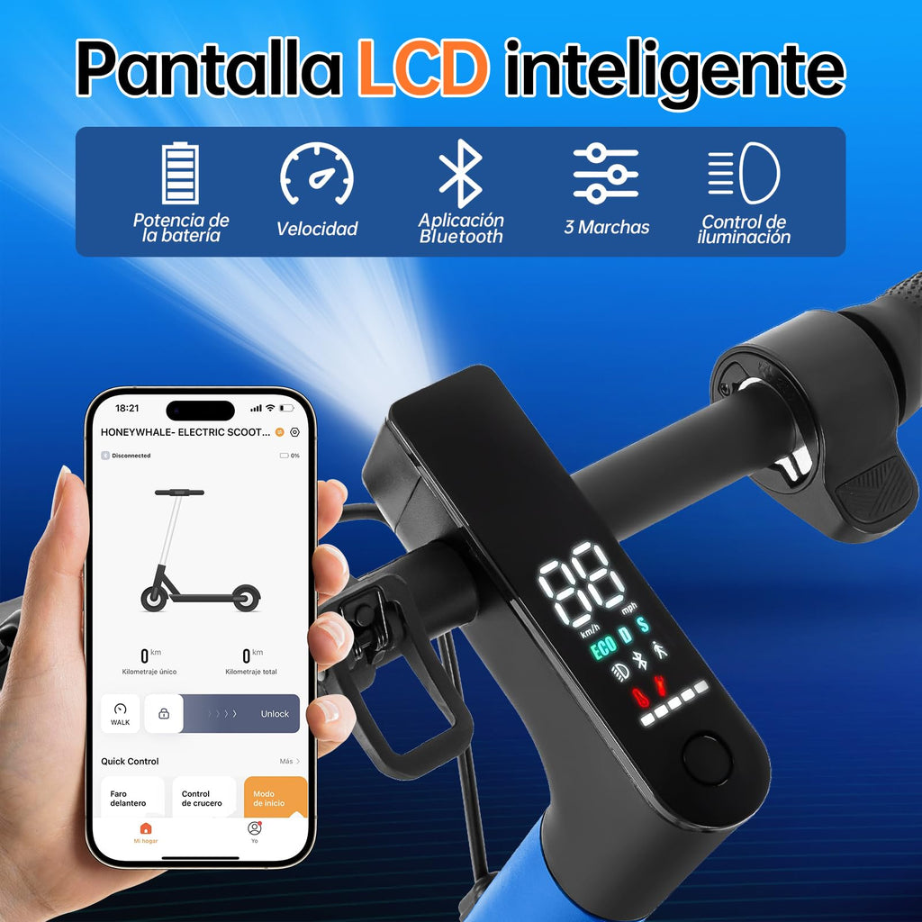 HONEYWHALE M2 Pro Scooter Eléctrico Plegable para Adultos, Motor de 500 W de Potencia Máxima, 22km con una Carga Completa, Velocidad Máxima 32km/h, Patin Eléctrico con App Control Bluetooth - KICK SHOP