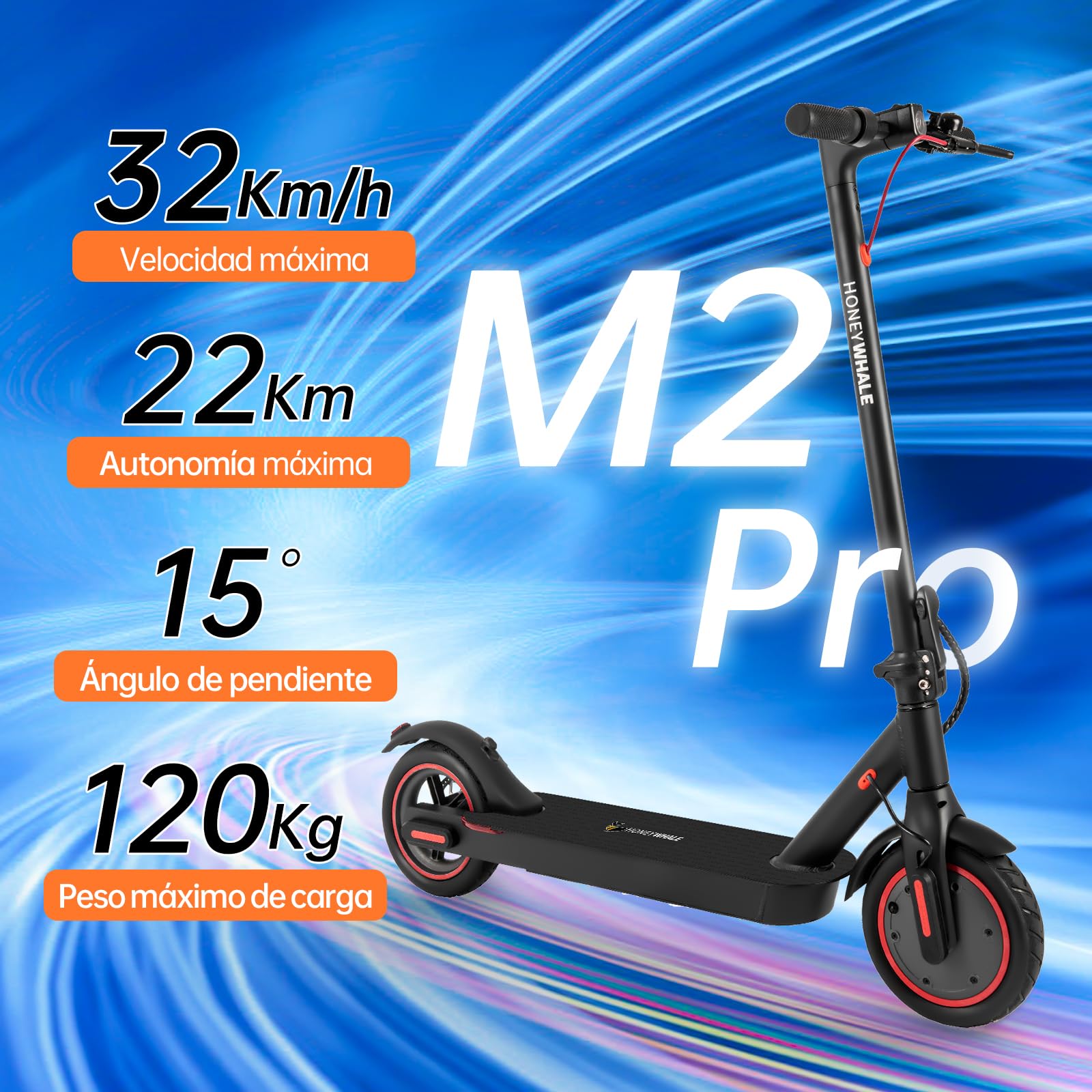 HONEYWHALE M2 Pro Scooter Eléctrico Plegable para Adultos, Motor de 500 W de Potencia Máxima, 22km con una Carga Completa, Velocidad Máxima 32km/h, Patin Eléctrico con App Control Bluetooth - KICK SHOP
