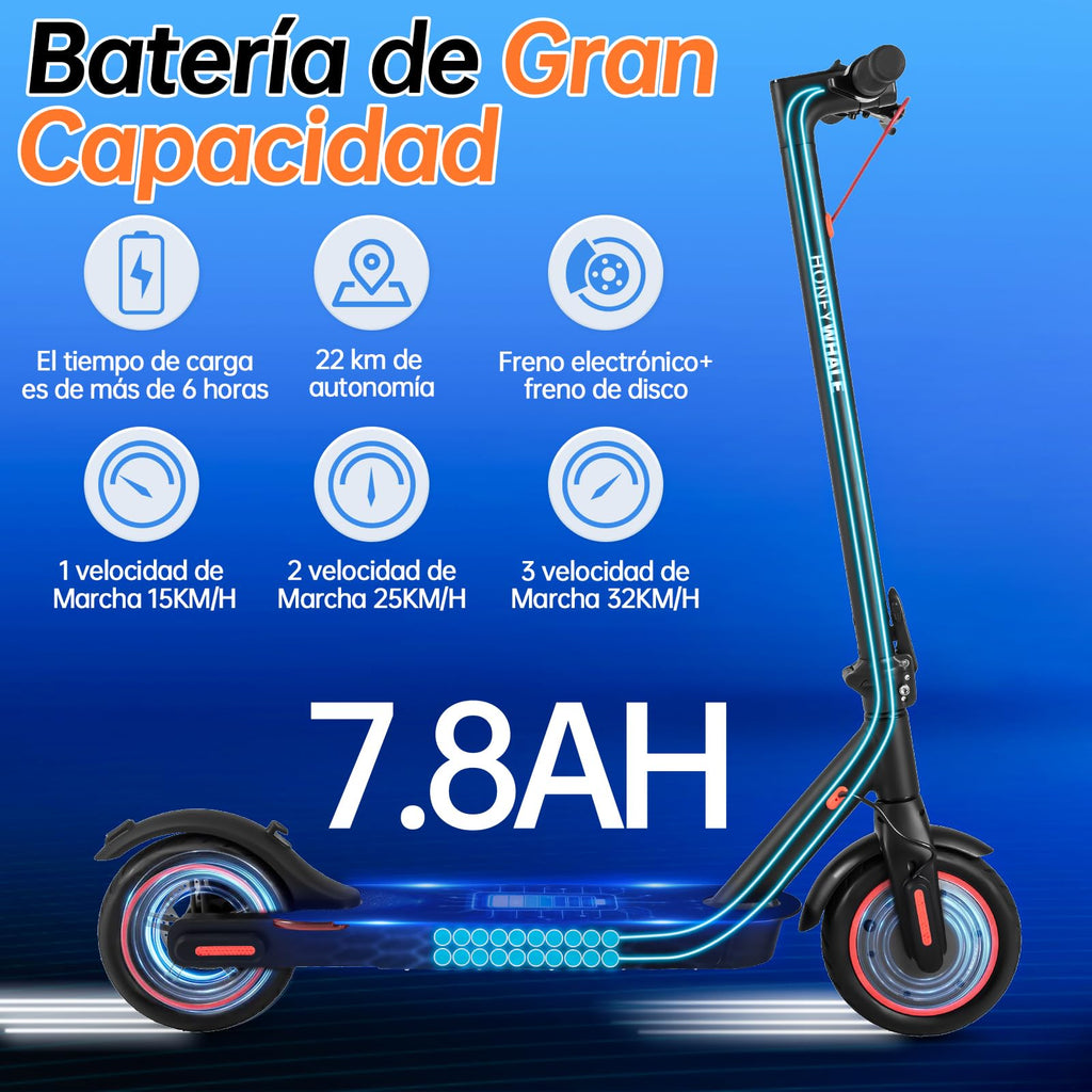 HONEYWHALE M2 Pro Scooter Eléctrico Plegable para Adultos, Motor de 500 W de Potencia Máxima, 22km con una Carga Completa, Velocidad Máxima 32km/h, Patin Eléctrico con App Control Bluetooth - KICK SHOP