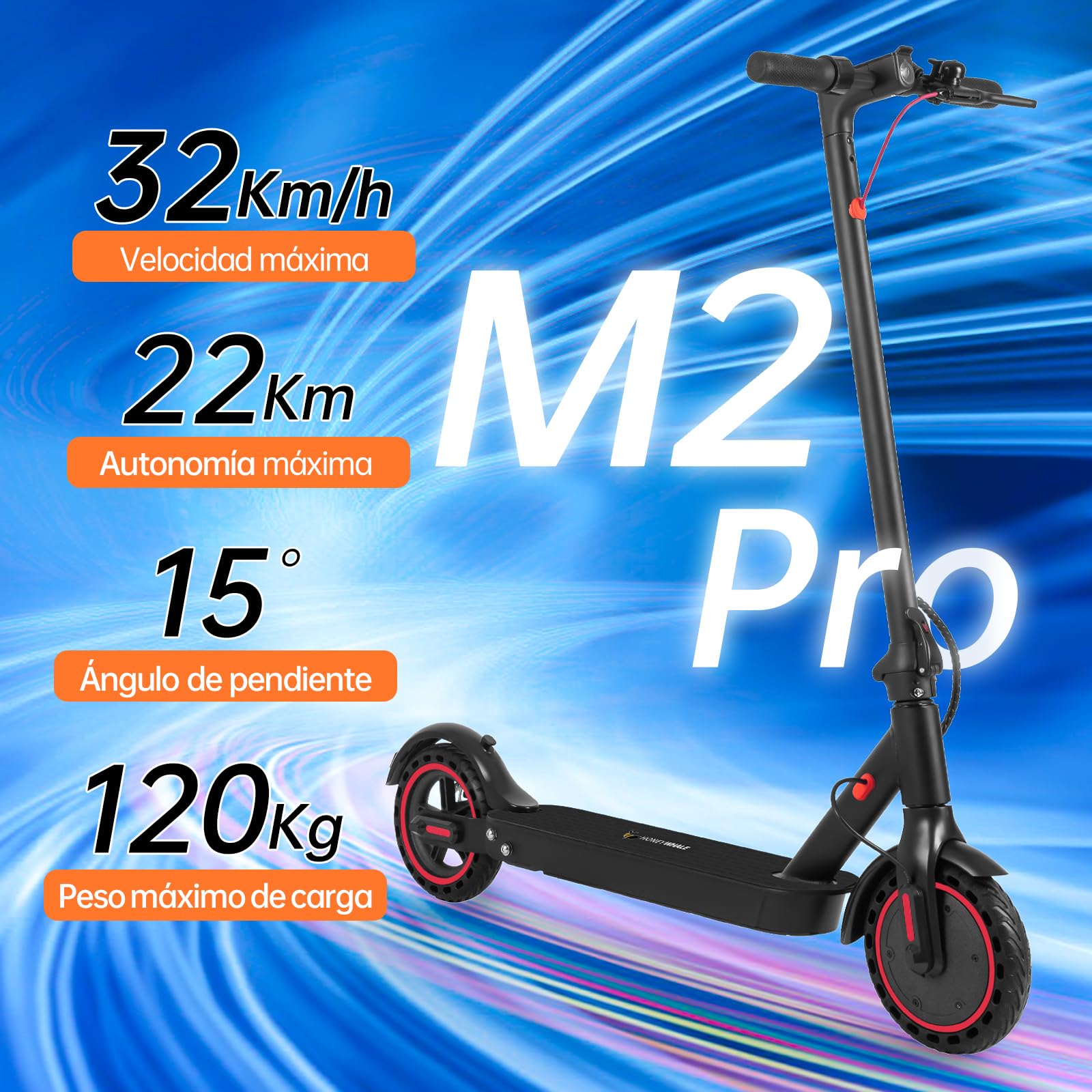 HONEYWHALE M2 Pro Scooter Eléctrico Plegable para Adultos, Motor de 500 W de Potencia Máxima, 22km con una Carga Completa, Velocidad Máxima 32km/h, Patin Eléctrico con App Control Bluetooth - KICK SHOP