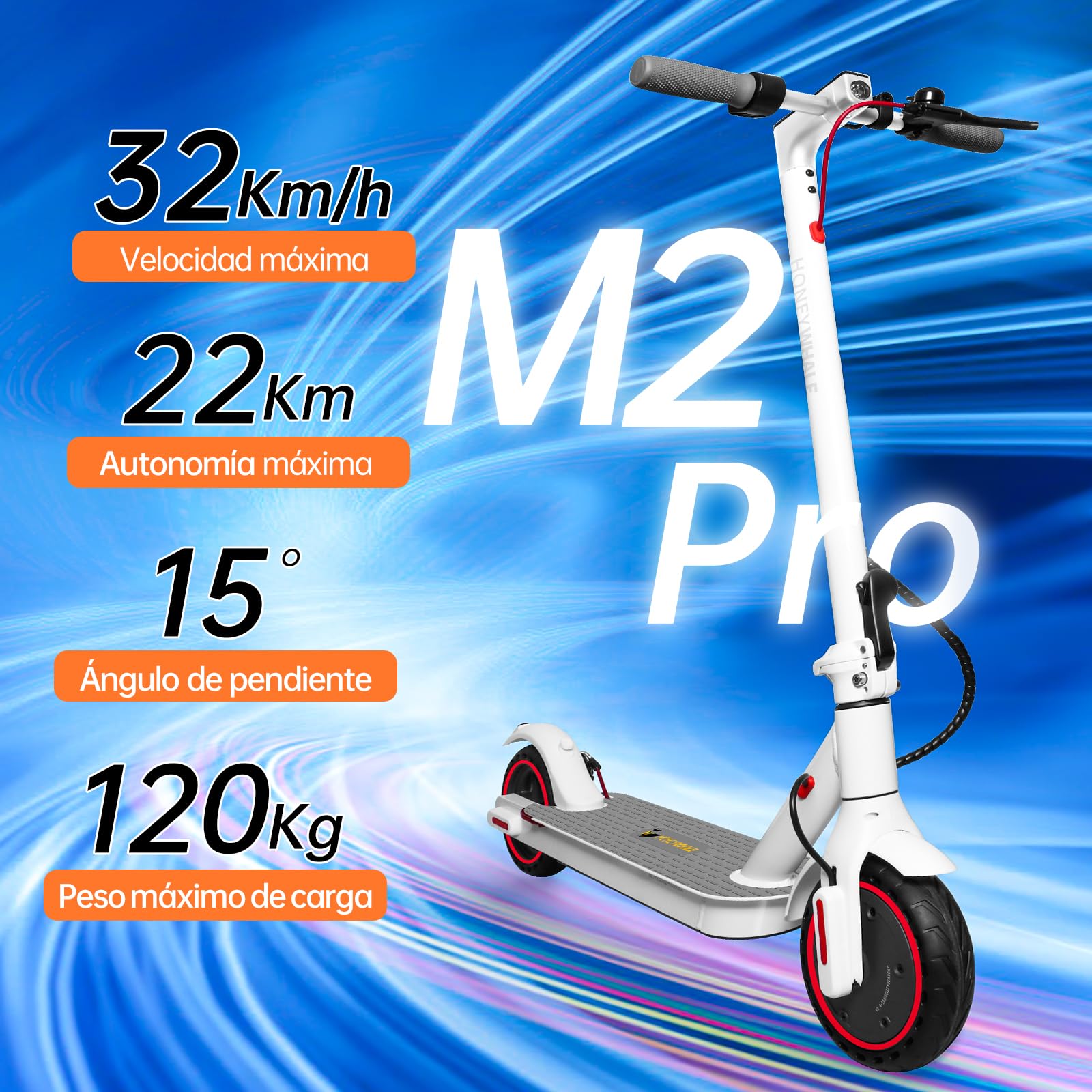 HONEYWHALE M2 Pro Scooter Eléctrico Plegable para Adultos, Motor de 500 W de Potencia Máxima, 22km con una Carga Completa, Velocidad Máxima 32km/h, Patin Eléctrico con App Control Bluetooth - KICK SHOP