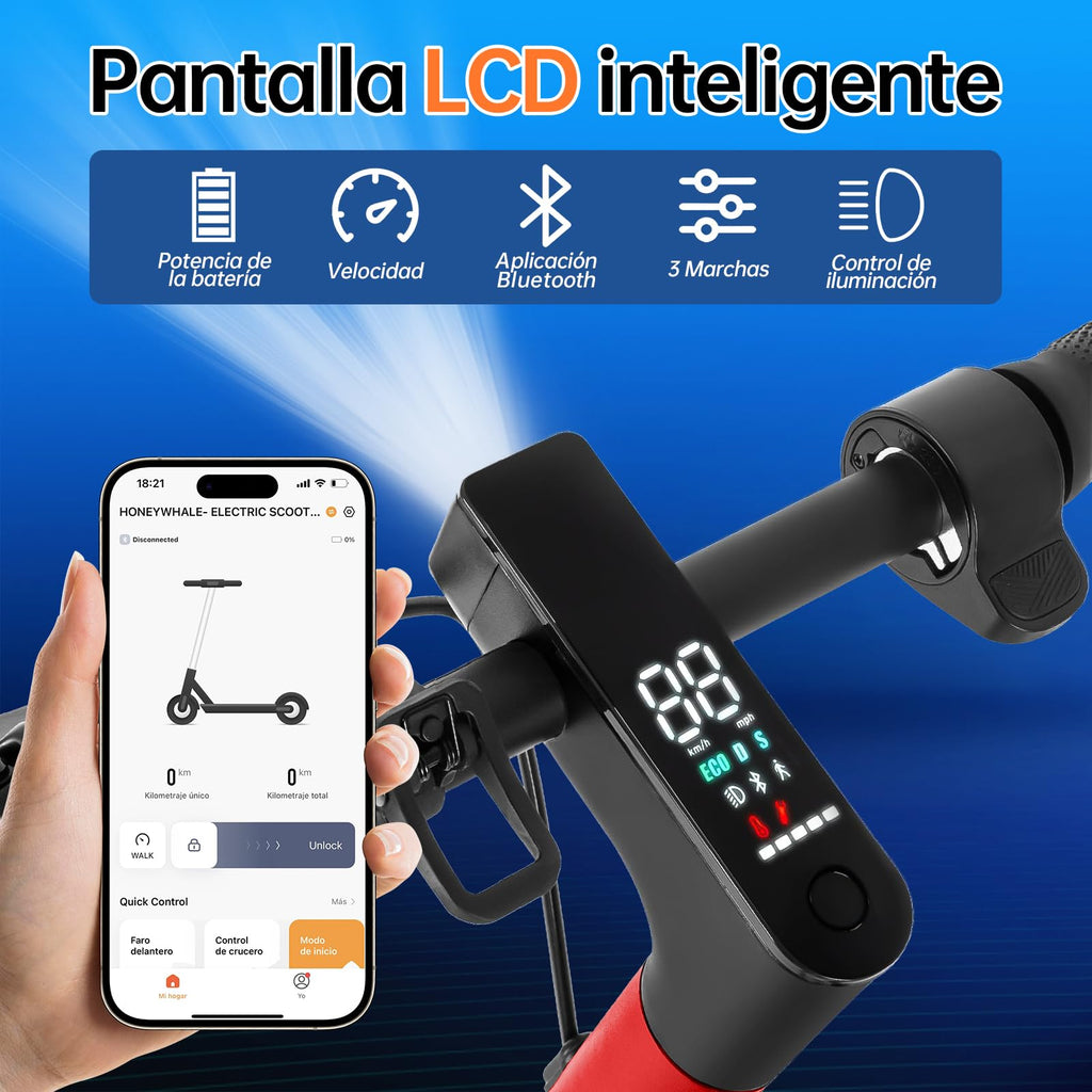 HONEYWHALE M2 Pro Scooter Eléctrico Plegable para Adultos, Motor de 500 W de Potencia Máxima, 22km con una Carga Completa, Velocidad Máxima 32km/h, Patin Eléctrico con App Control Bluetooth - KICK SHOP