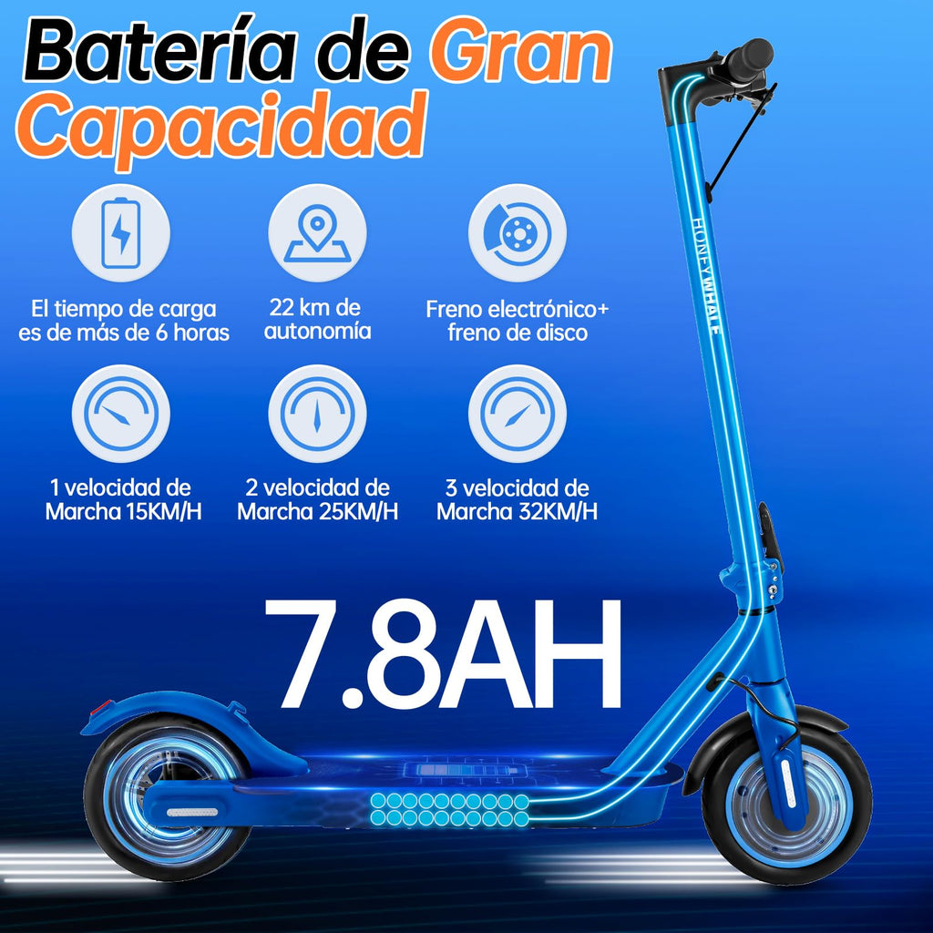 HONEYWHALE M2 Pro Scooter Eléctrico Plegable para Adultos, Motor de 500 W de Potencia Máxima, 22km con una Carga Completa, Velocidad Máxima 32km/h, Patin Eléctrico con App Control Bluetooth - KICK SHOP