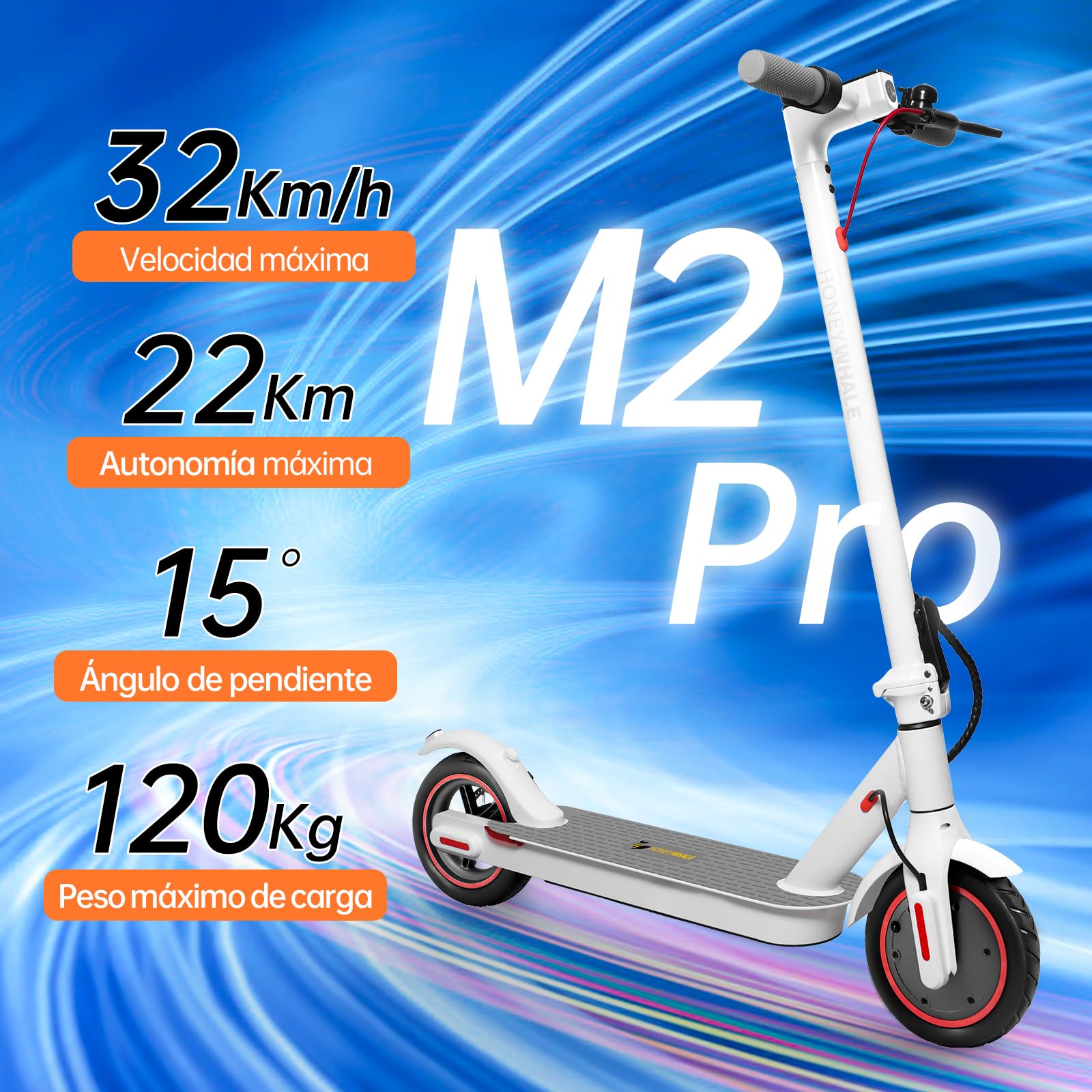 HONEYWHALE M2 Pro Scooter Eléctrico Plegable para Adultos, Motor de 500 W de Potencia Máxima, 22km con una Carga Completa, Velocidad Máxima 32km/h, Patin Eléctrico con App Control Bluetooth - KICK SHOP