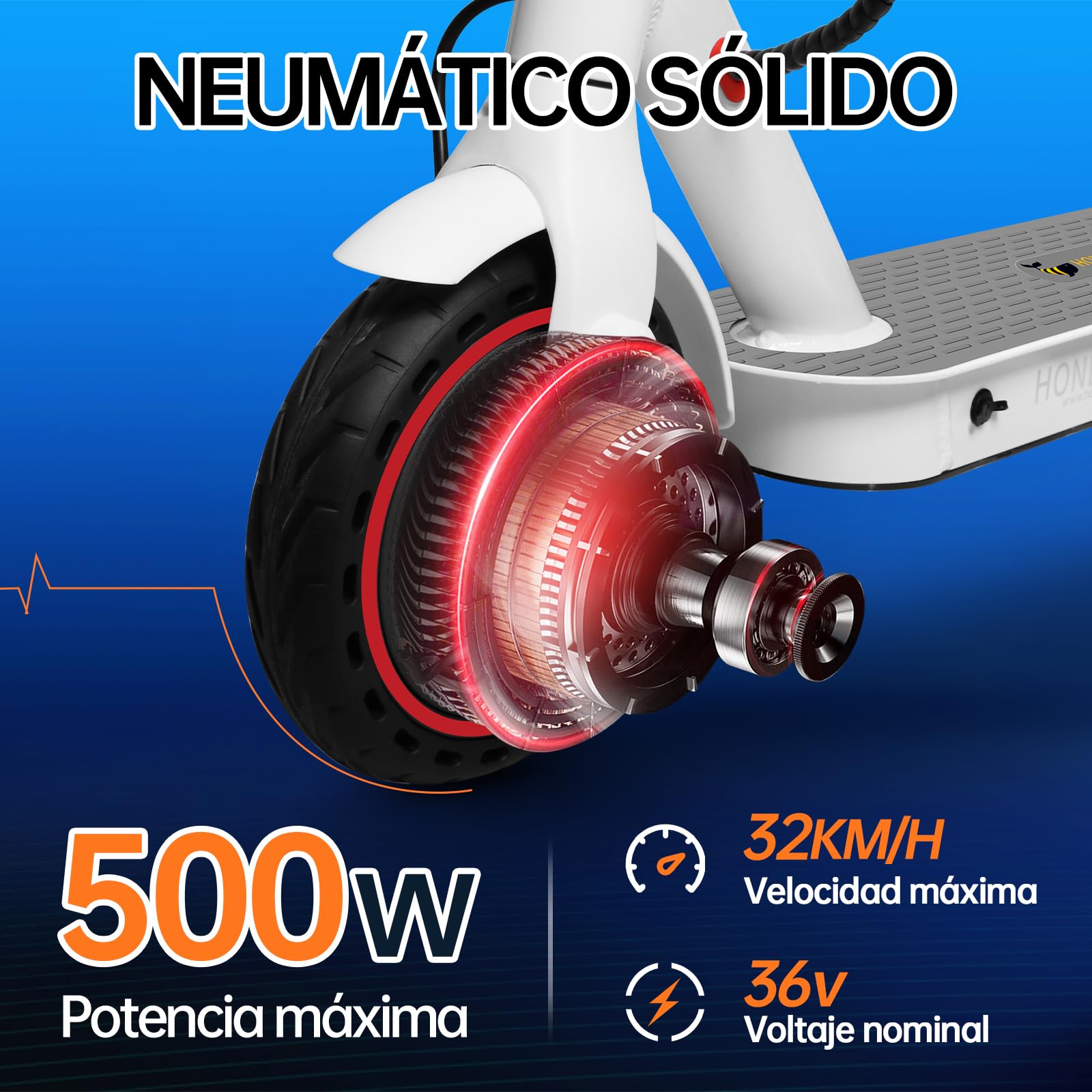 HONEYWHALE M2 Pro Scooter Eléctrico Plegable para Adultos, Motor de 500 W de Potencia Máxima, 22km con una Carga Completa, Velocidad Máxima 32km/h, Patin Eléctrico con App Control Bluetooth - KICK SHOP