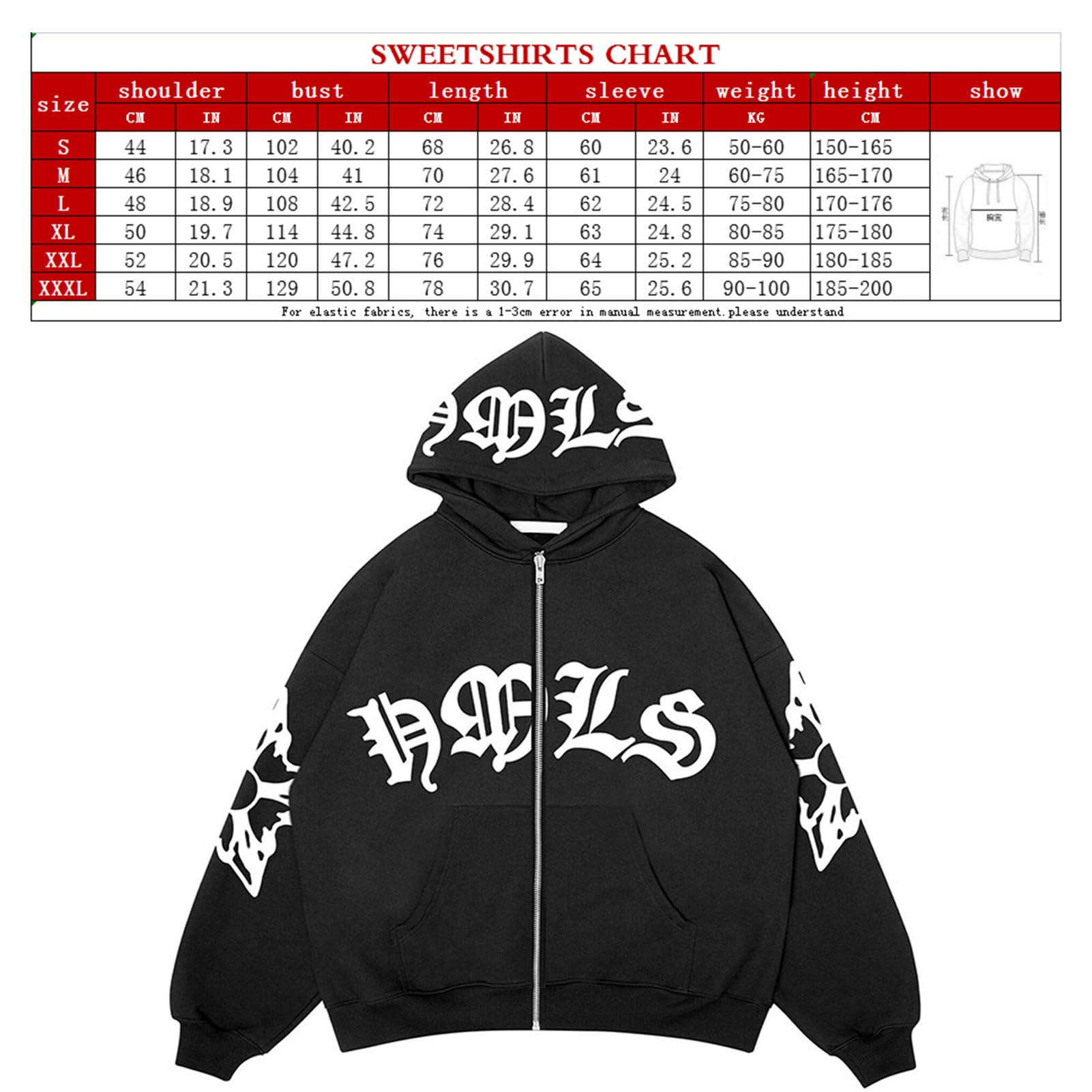 PUCHEN Sudadera Punk Suelta - Sudadera de Manga Larga con Cremallera - Exquisita Sudadera con Capucha Flexible y Holgada en Estilo Y2K, Regalo de cumpleaños para Hombres y Mujeres - KICK SHOP