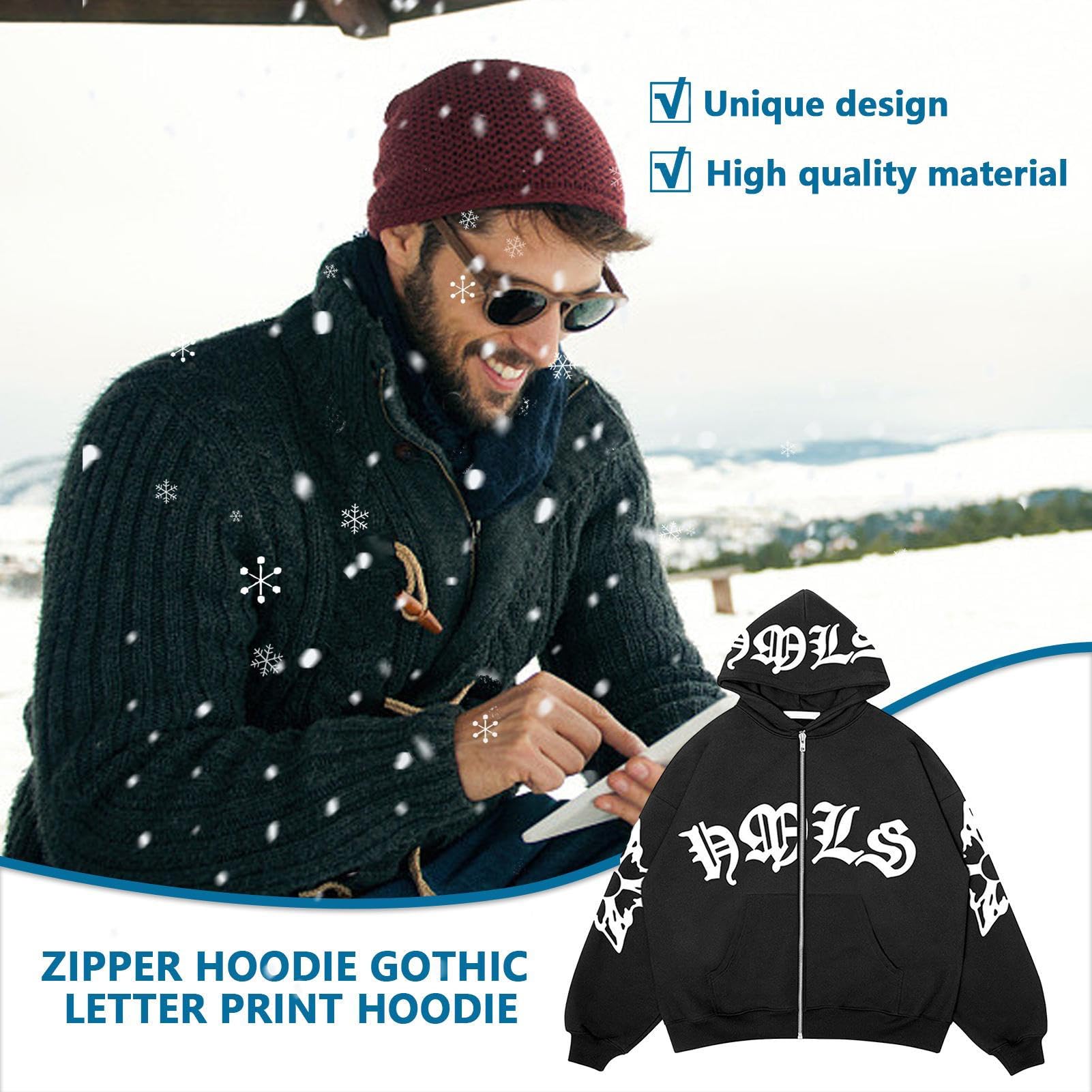 PUCHEN Sudadera Punk Suelta - Sudadera de Manga Larga con Cremallera - Exquisita Sudadera con Capucha Flexible y Holgada en Estilo Y2K, Regalo de cumpleaños para Hombres y Mujeres - KICK SHOP